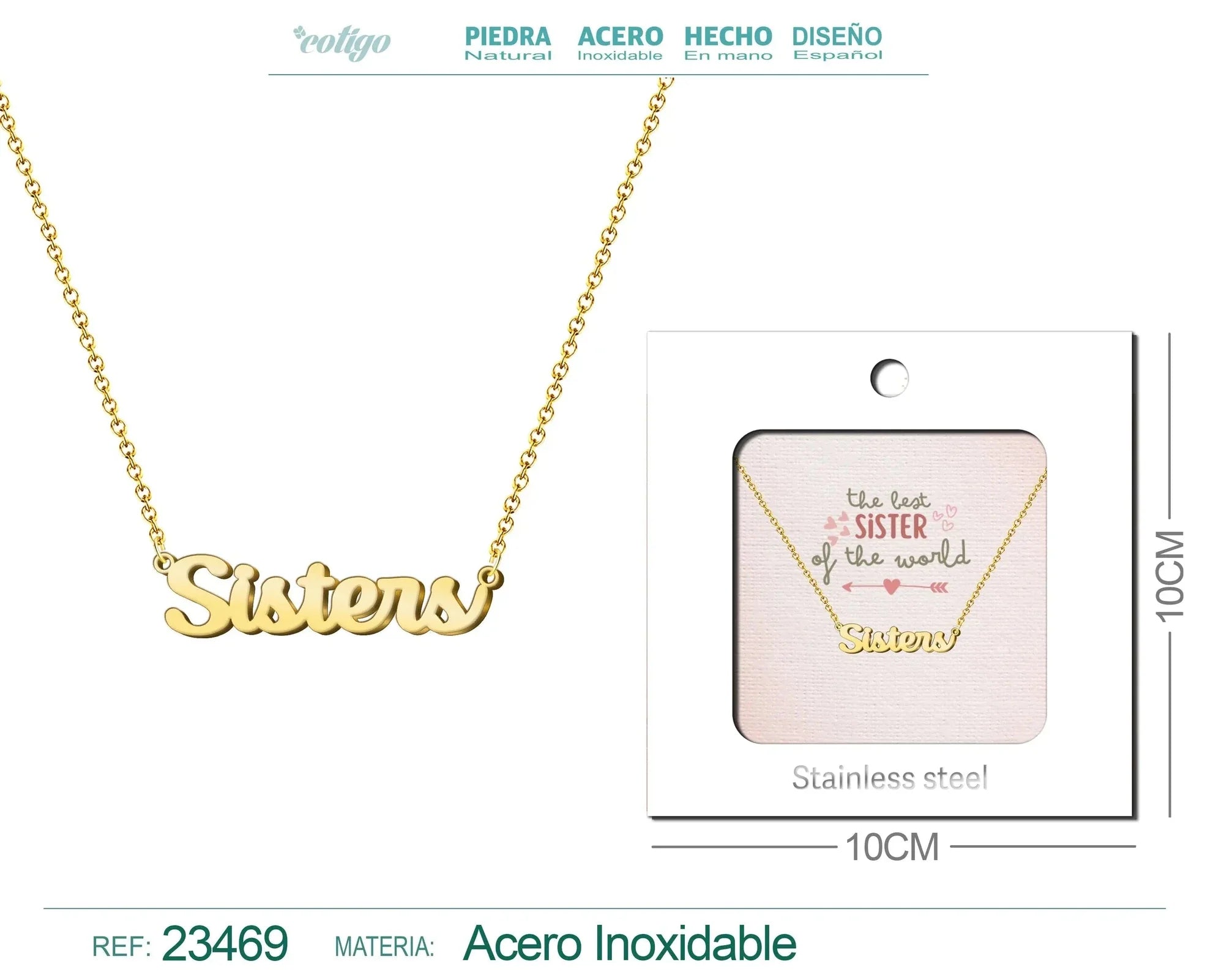 Collar en Inglés para Sisters Acero con Sobre