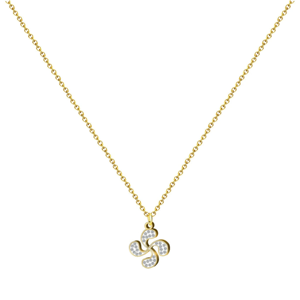 Collar Lauburu dorado con cristales brillantes, colgante cruz vasca de acero con tarjeta de regalo sobre vivir sin miedo