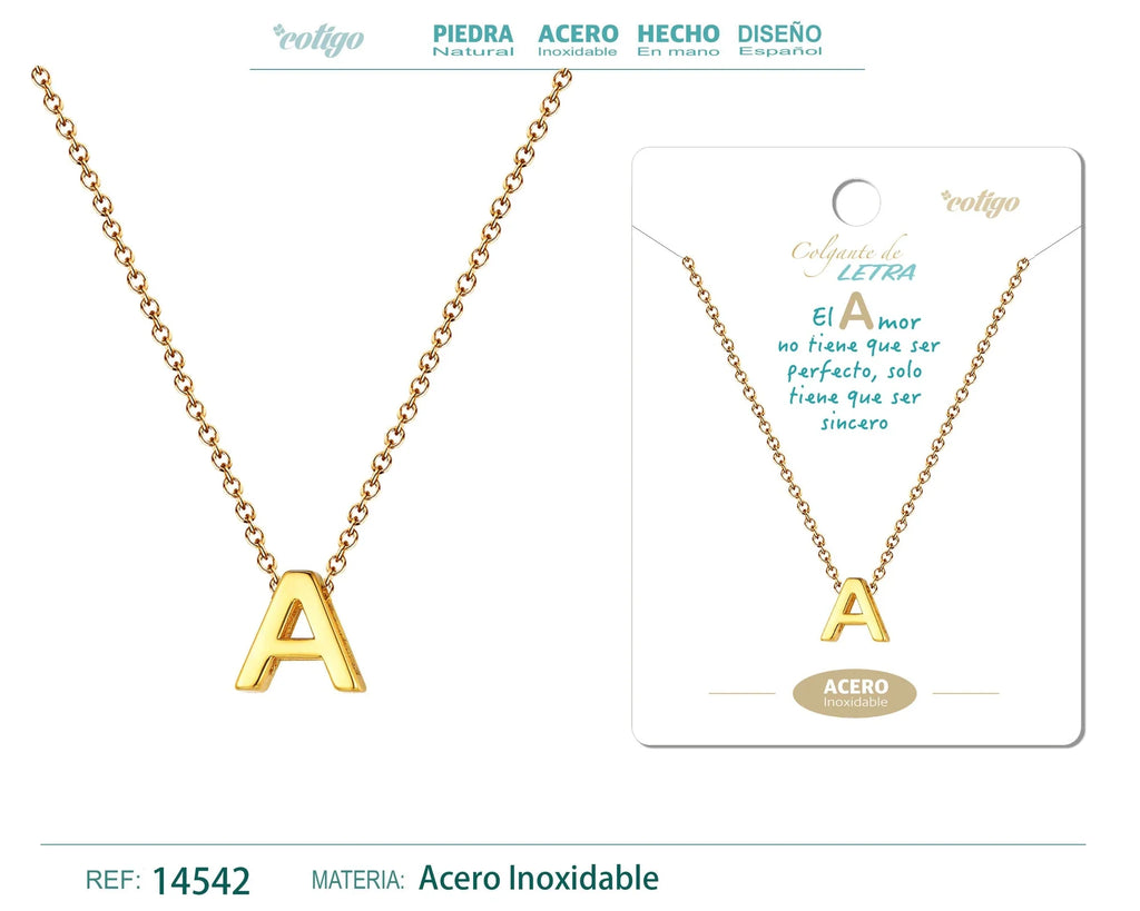 Collar Letra A Acero Dorado