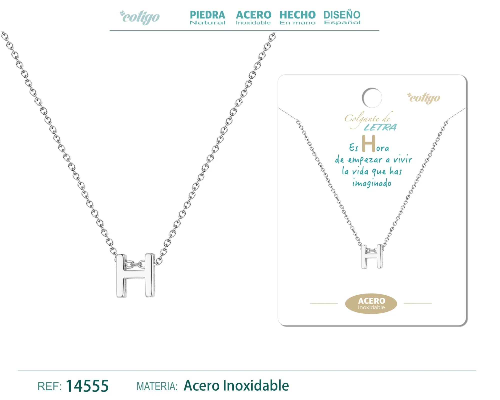 Collar Letra H Acero Plateado