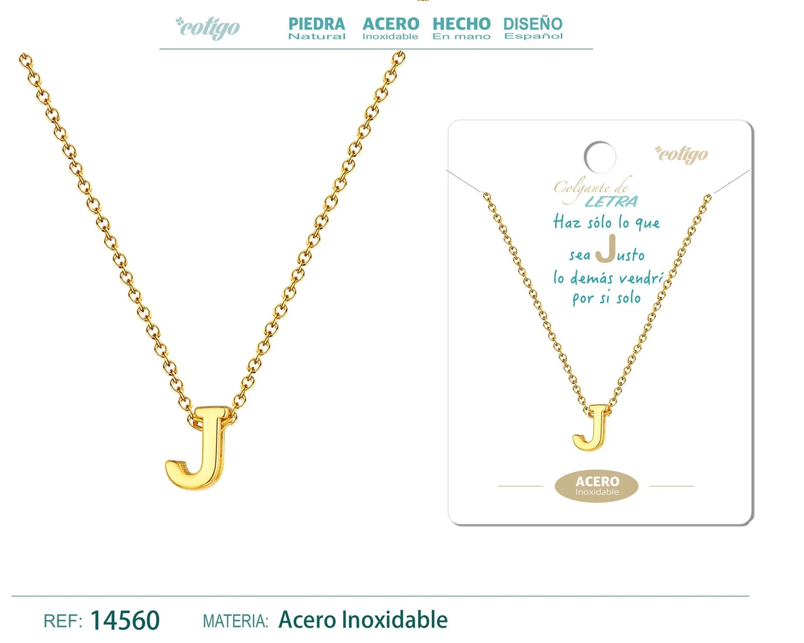 Collar Letra J Acero Dorado