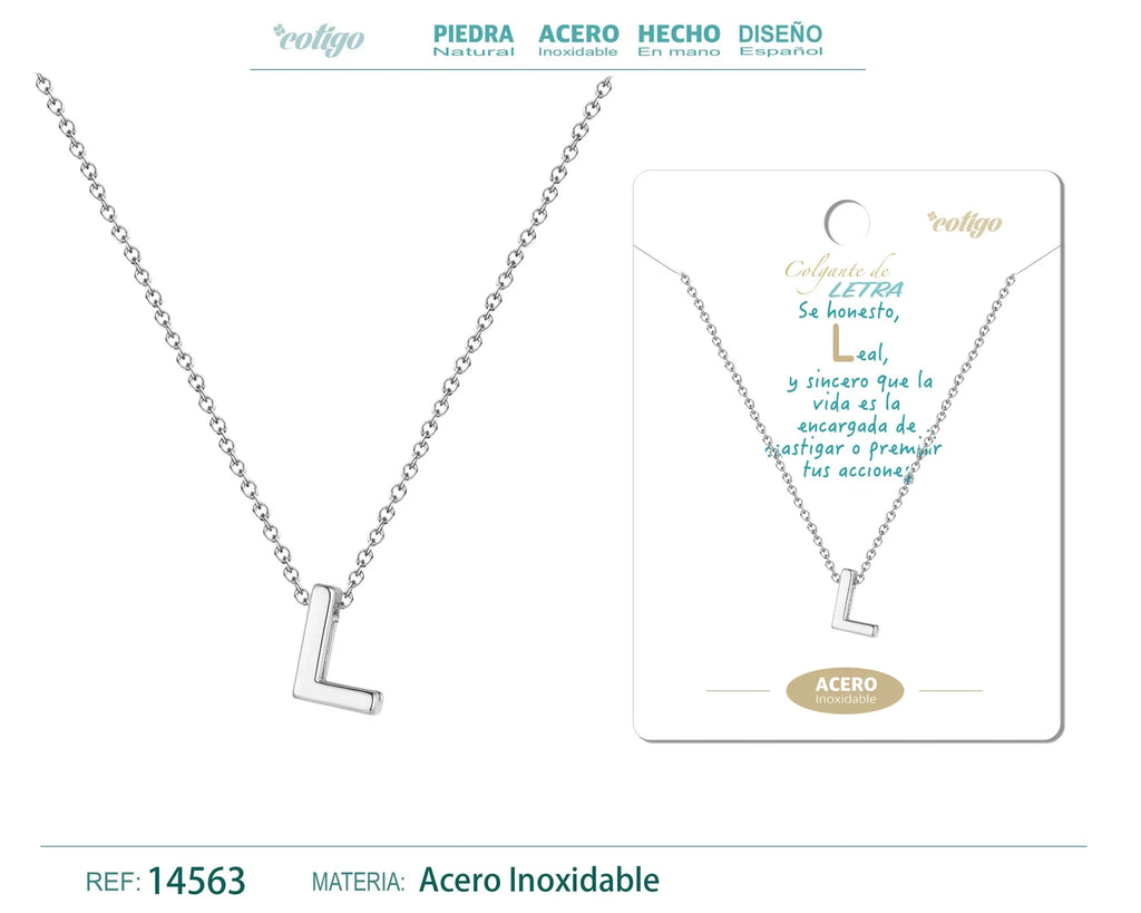 Collar Letra L Acero Plateado