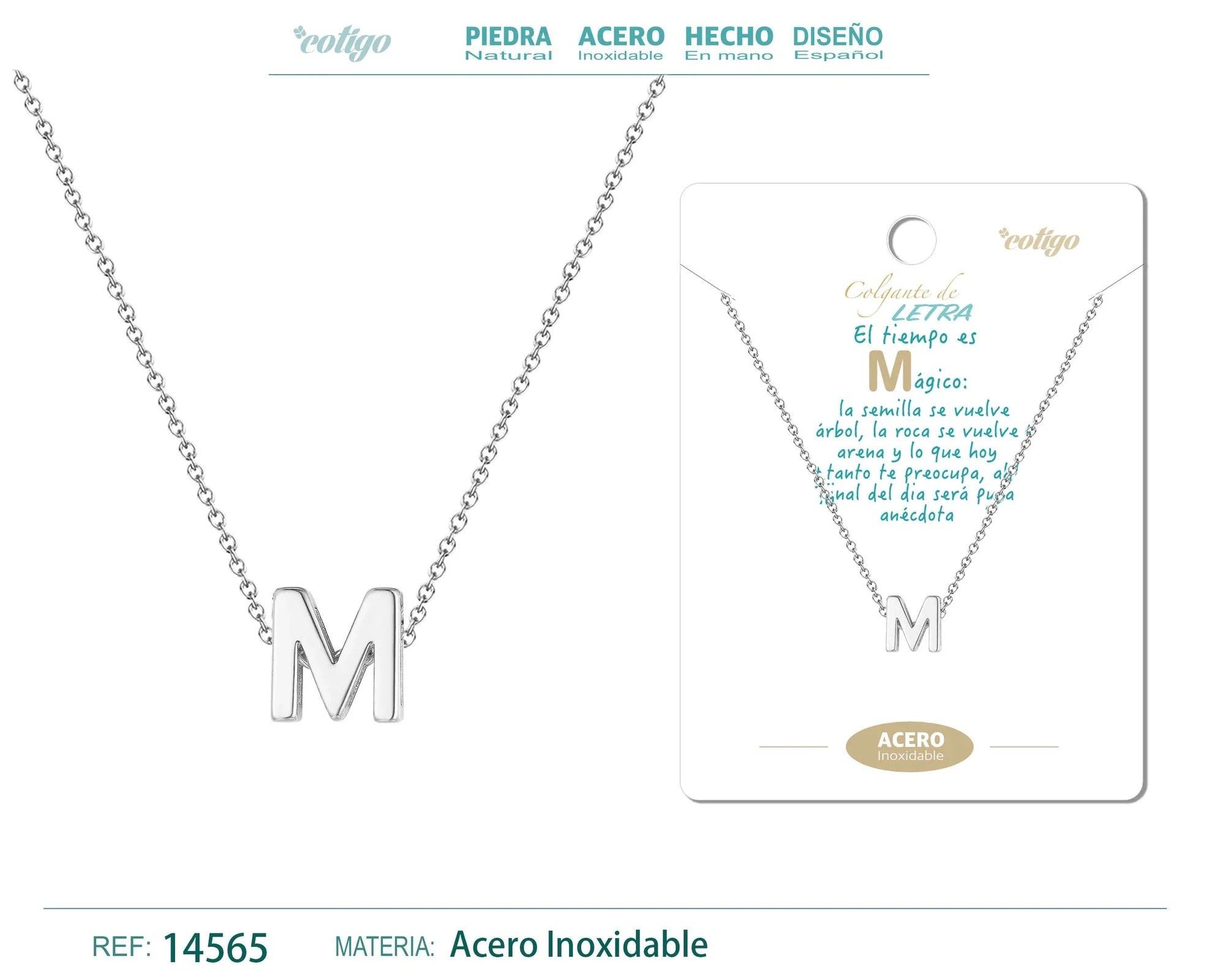 Collar Letra M Acero Plateado