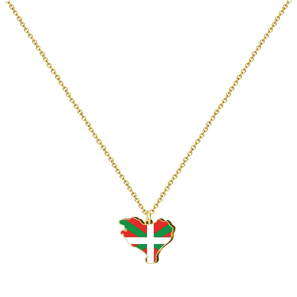 Collar mapa Euskal Herria dorado con bandera Ikurriña, colgante de acero inoxidable con tarjeta de homenaje
