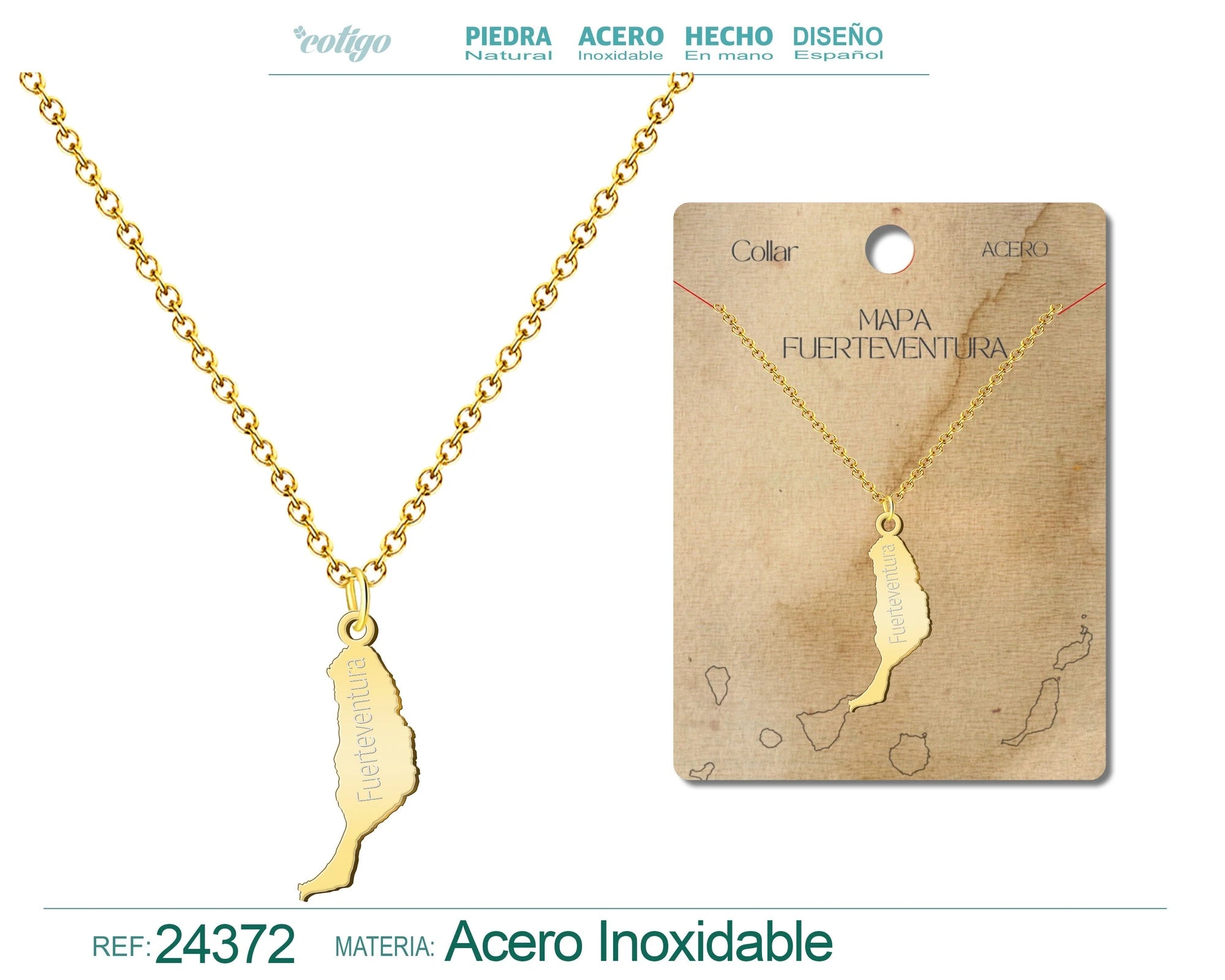 Collar Mapa de Fuerteventura Acero Dorado acabado