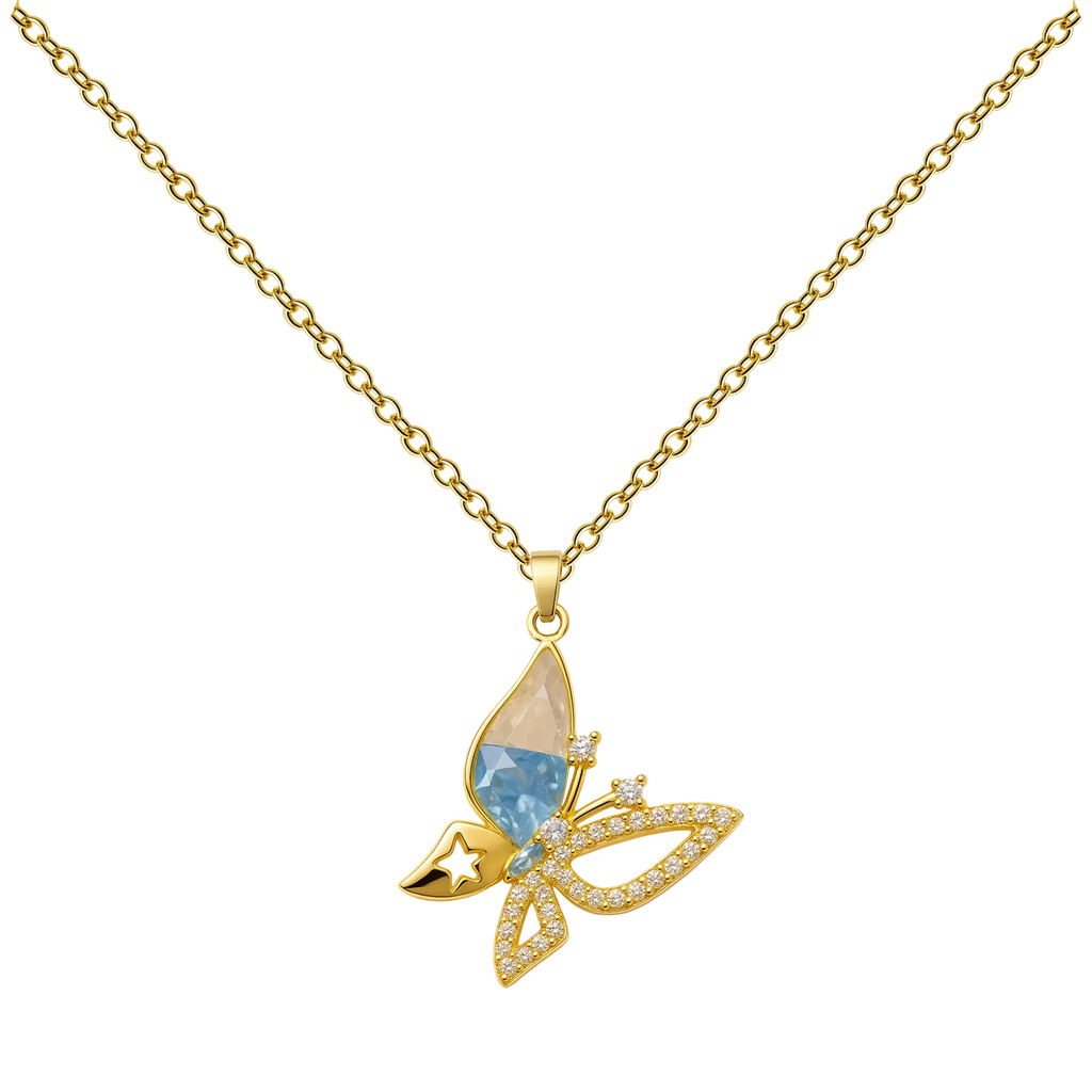 Collar mariposa con cristal azul cotigo
