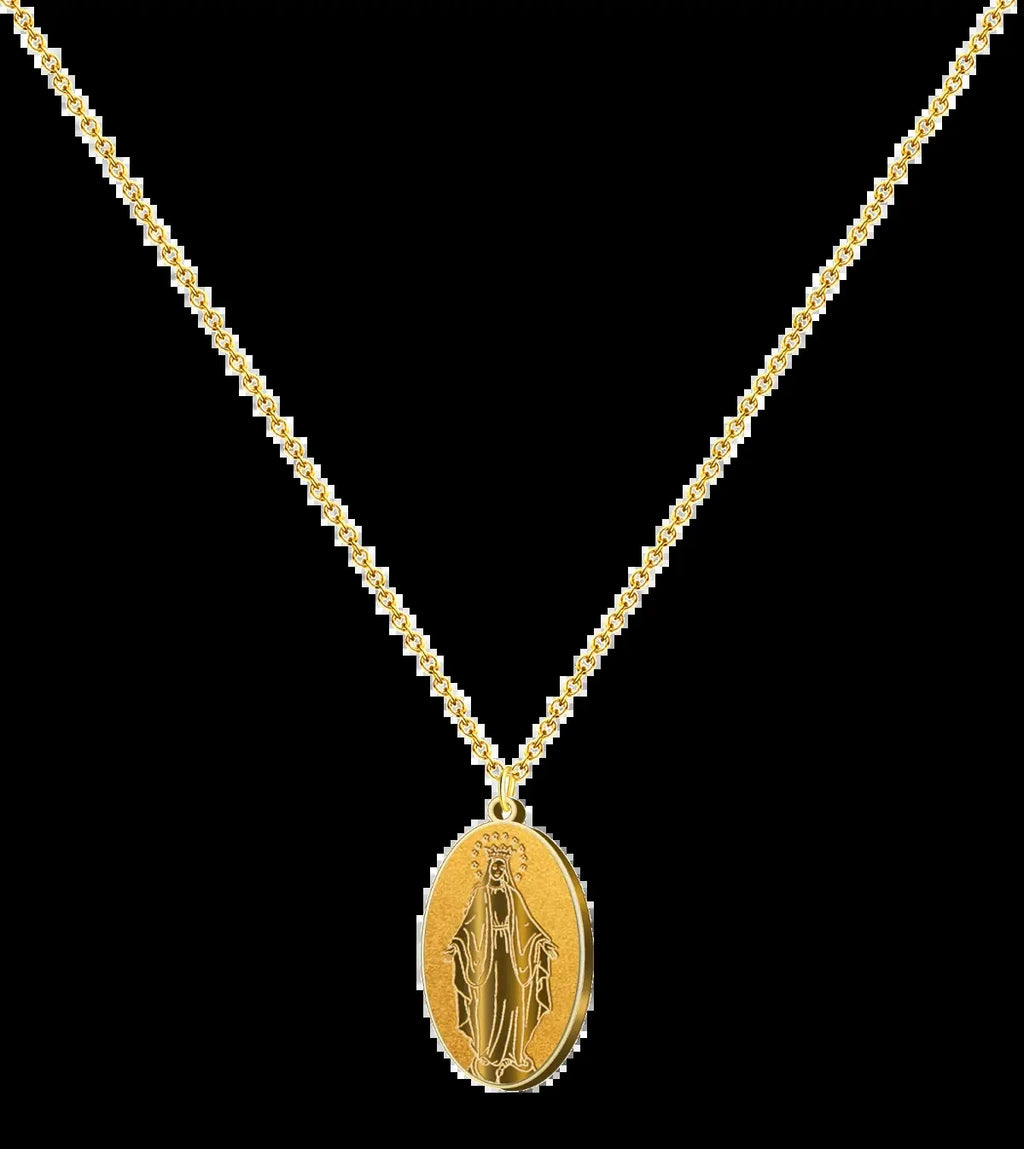 Collar Medalla Milagrosa en Acero Dorado