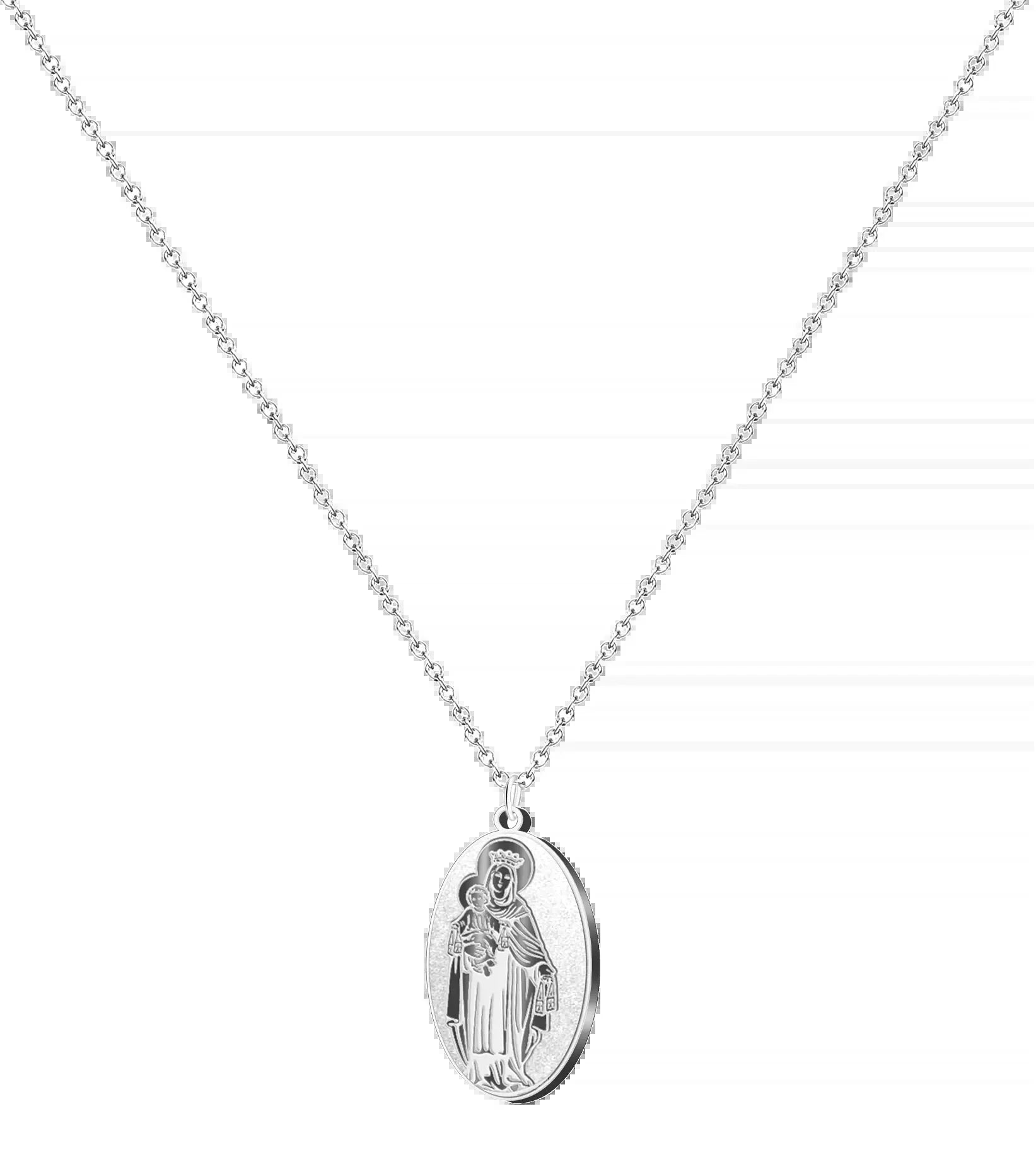 Collar con medalla ovalada virgen del carmen plateada acero inoxidable colgante religioso protección marineros