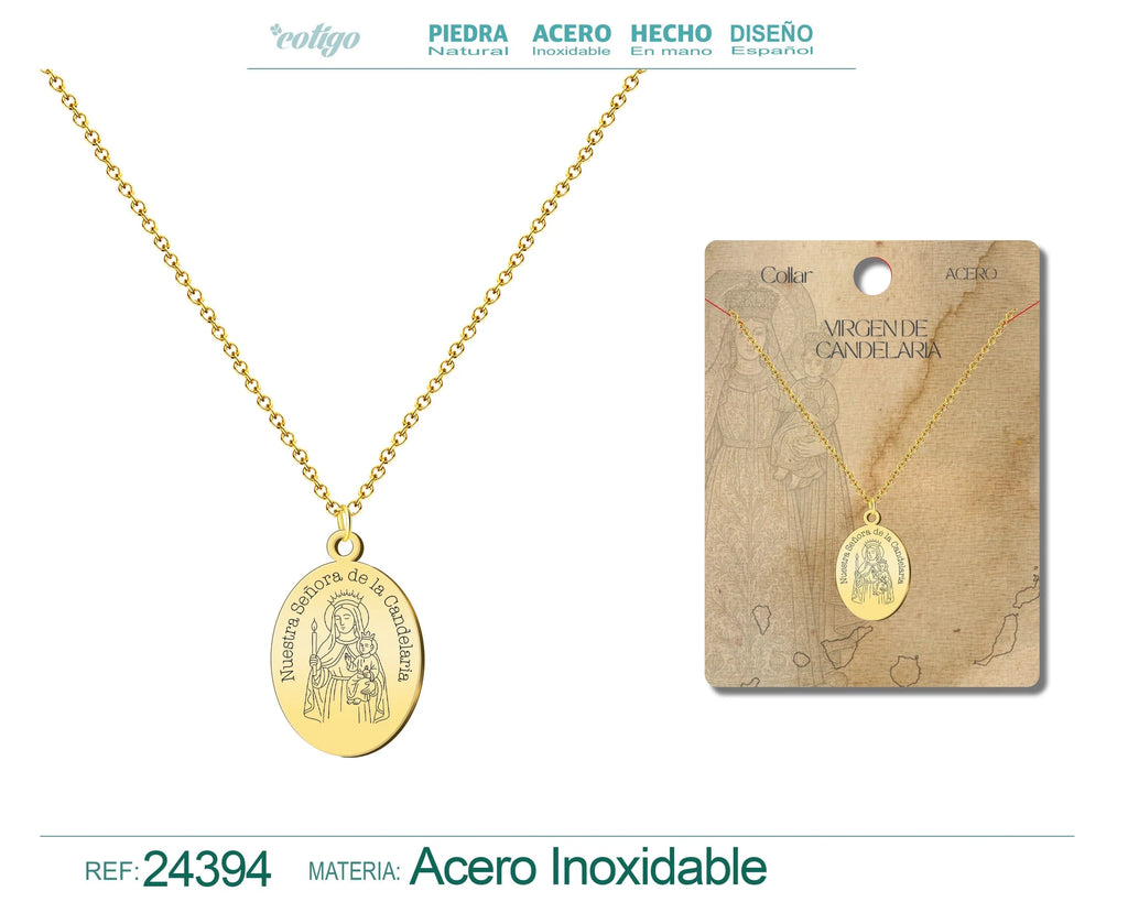 Collar Virgen de Candelaria Acero Color Dorado diseño