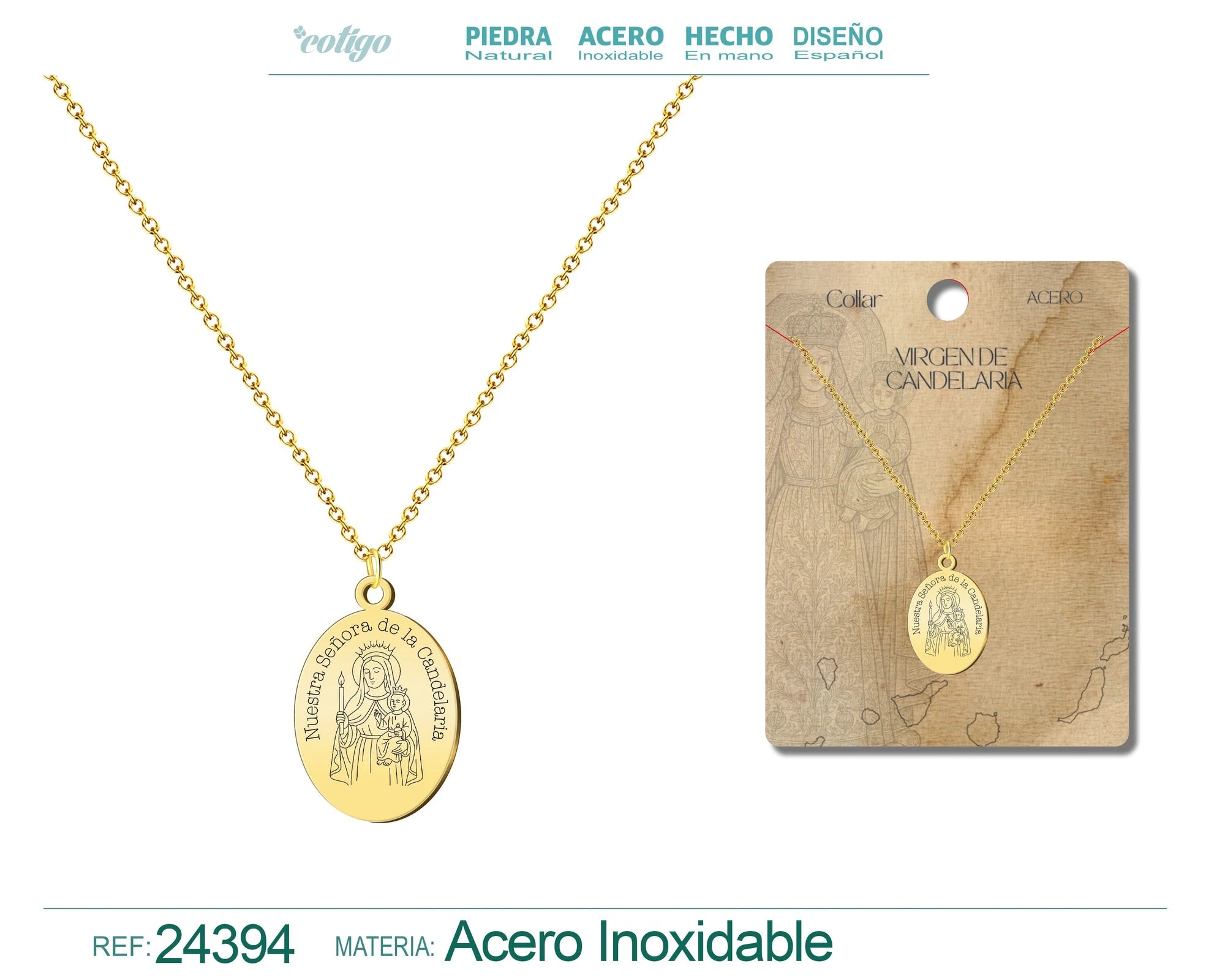 Collar Virgen de Candelaria Acero Color Dorado diseño