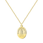 Collar con medalla ovalada dorada grabada de Nuestra Señora del Pino en acero inoxidable bañado en oro