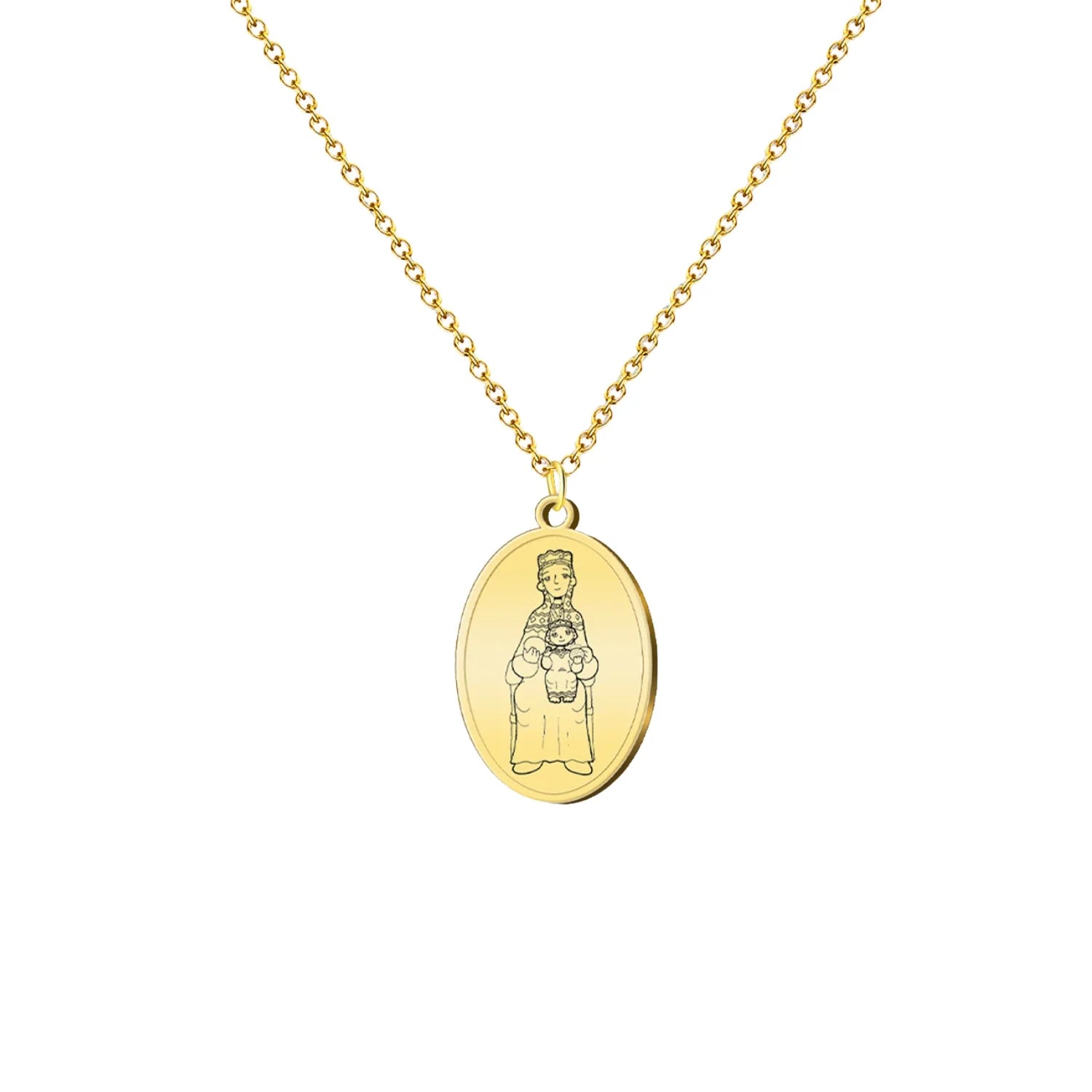 Collar con Medalla de la Virgen de Montserrat en Acero Dorado