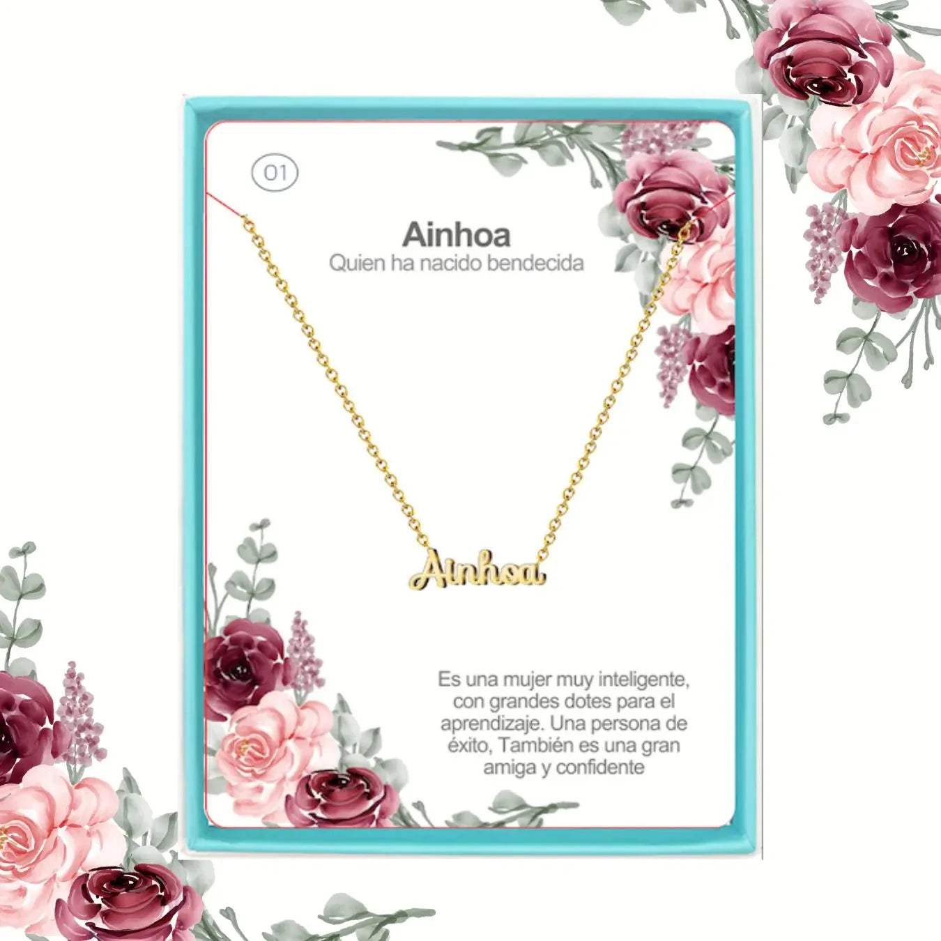 Collar con Nombre Ainhoa - Acero Dorado acabado