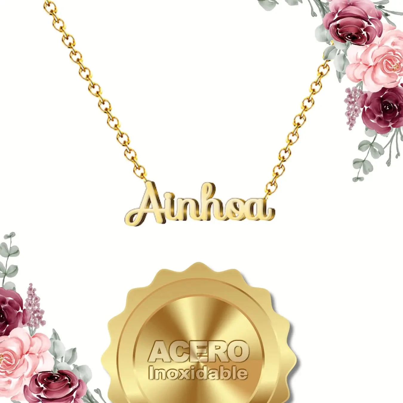Collar con Nombre Ainhoa - Acero Dorado textura
