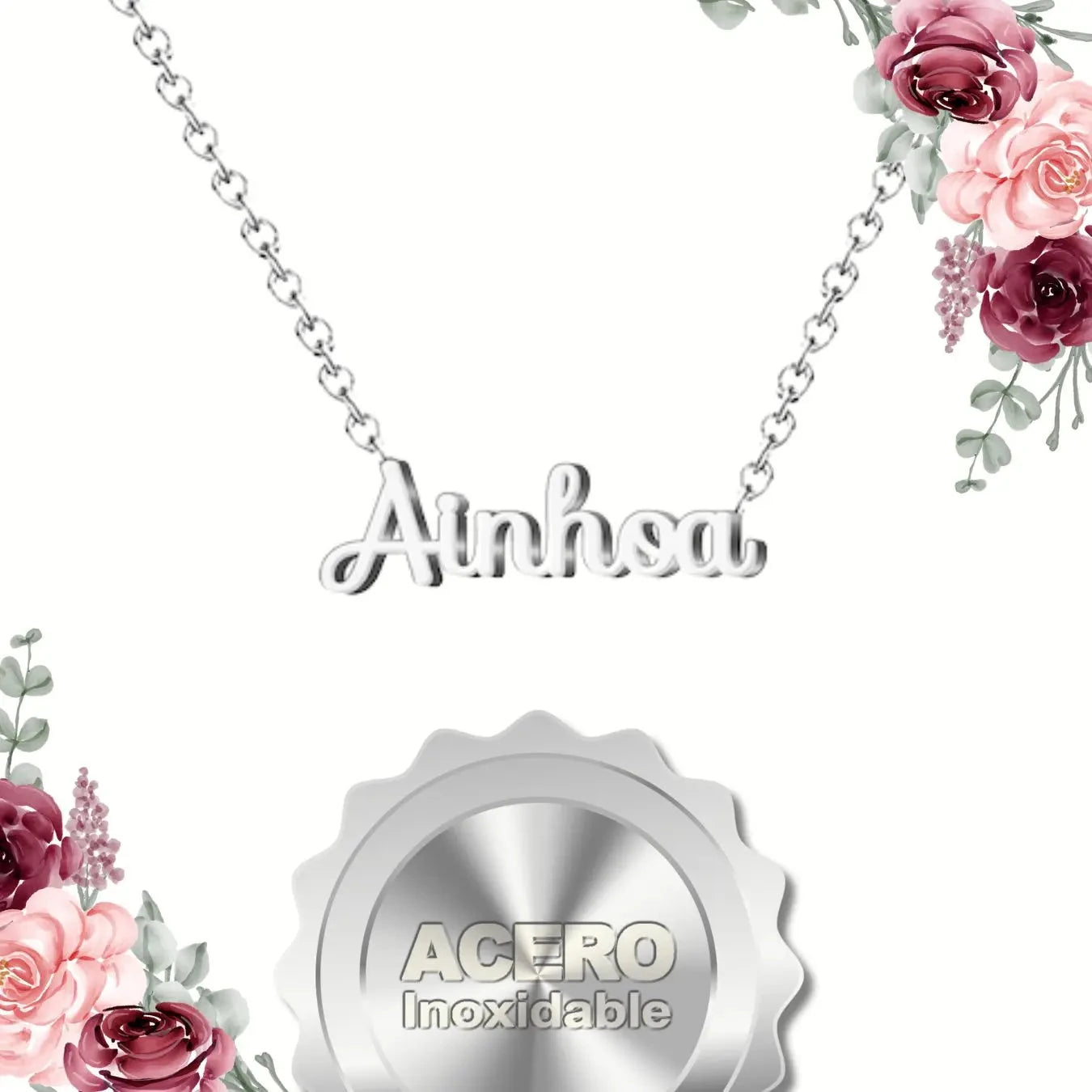 Collar con Nombre Ainhoa - Acero Plateado diseño