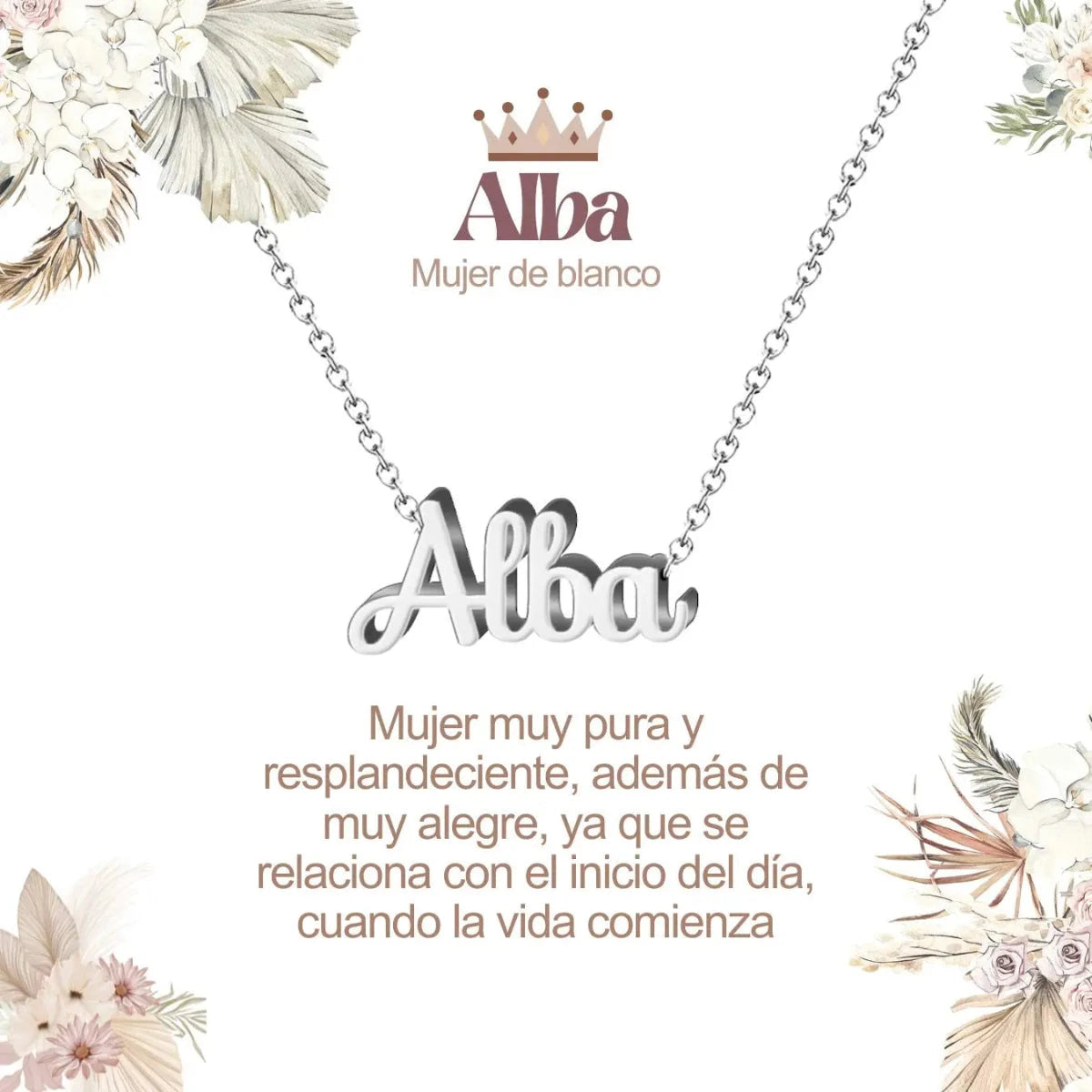 Collar con nombre Alba en acero inoxidable plateado resistente al agua joya fresca regalo para mujer pura.