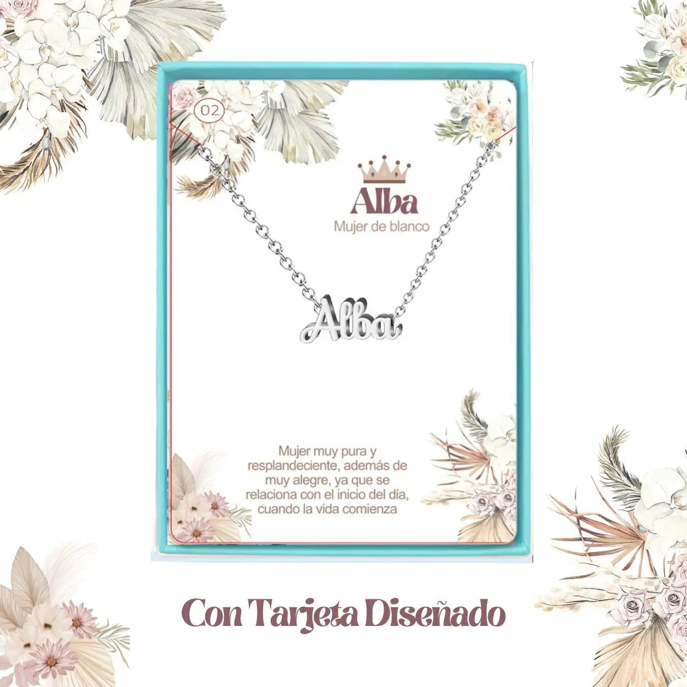Collar Edición Nombre "alba" - Acero Tono Plateado acabado