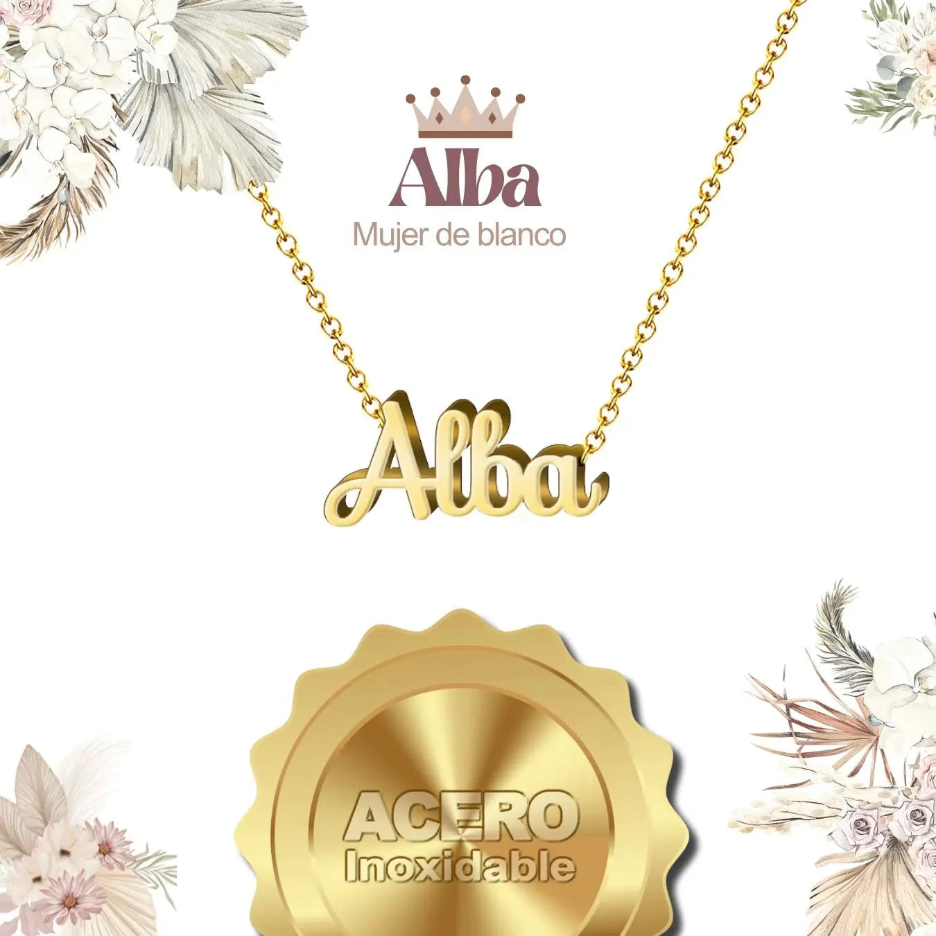 Collar Edición Nombre "alba" - el Brillo del Amanecer Dorado 14K textura
