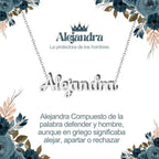 Collar con nombre Alejandra en acero inoxidable plateado resistente al agua joya fuerte regalo para mujer valiente