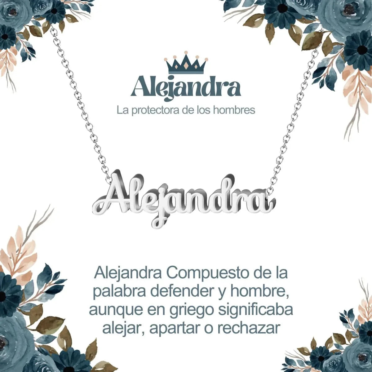 Collar con nombre Alejandra en acero inoxidable plateado resistente al agua joya fuerte regalo para mujer valiente