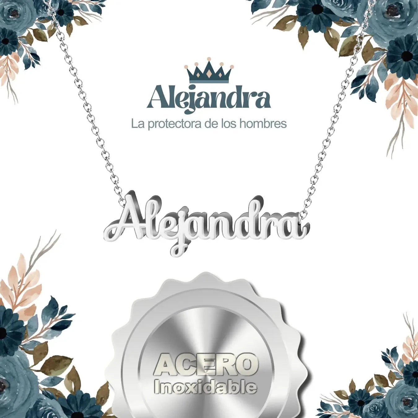 Collar Edición Nombre "alejandra" - Acero Tono Plateado textura