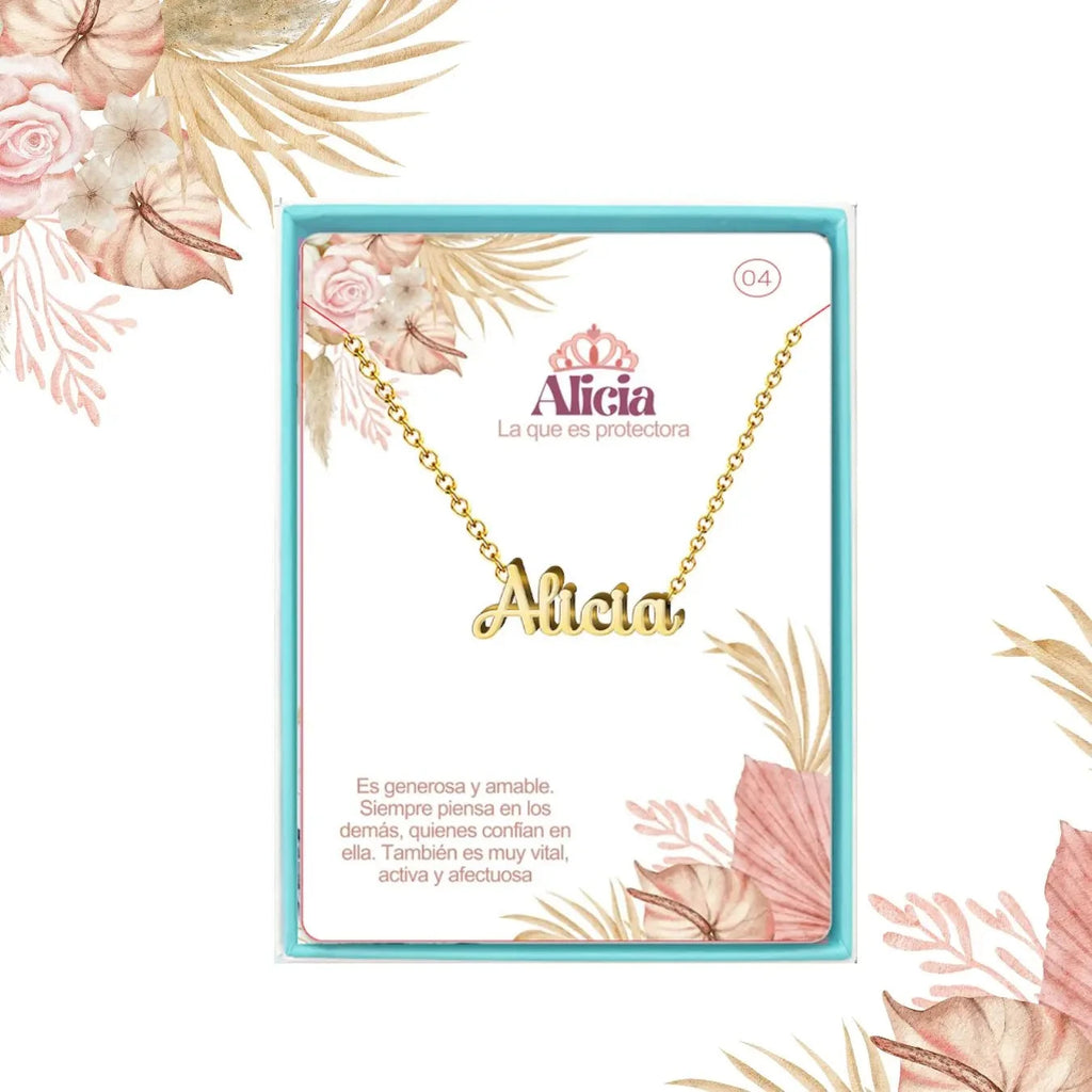 Collar Edición Nombre "alicia" - Nobleza Y Verdad Bañada en Oro 14K acabado