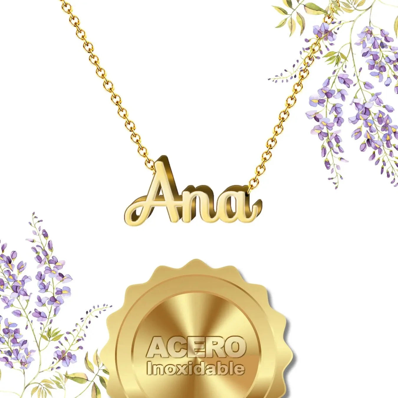 Collar Edición Nombre "ana" - la Elegancia de la Gracia Bañada en Oro 14K textura