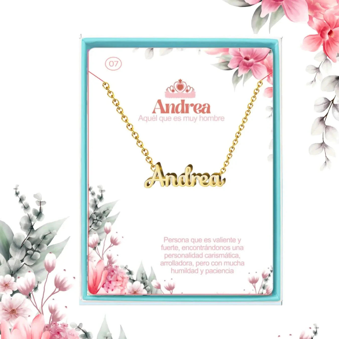 Collar Edición Nombre "andrea" - Valentía Y Elegancia Bañada en Oro 14K acabado