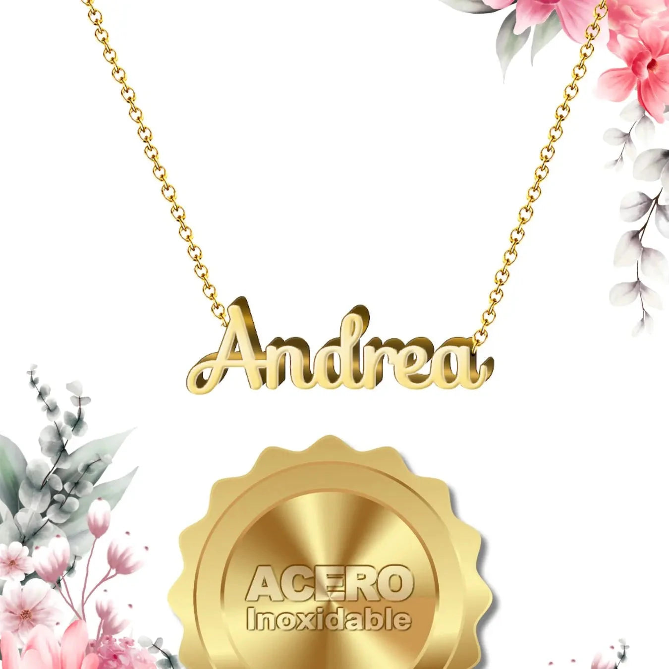 Collar Edición Nombre "andrea" - Valentía Y Elegancia Bañada en Oro 14K textura