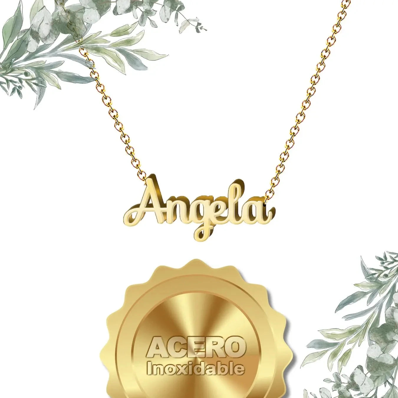 Collar Edición Nombre "ángela" - Mensajera de Luz Bañada en Oro 14K textura