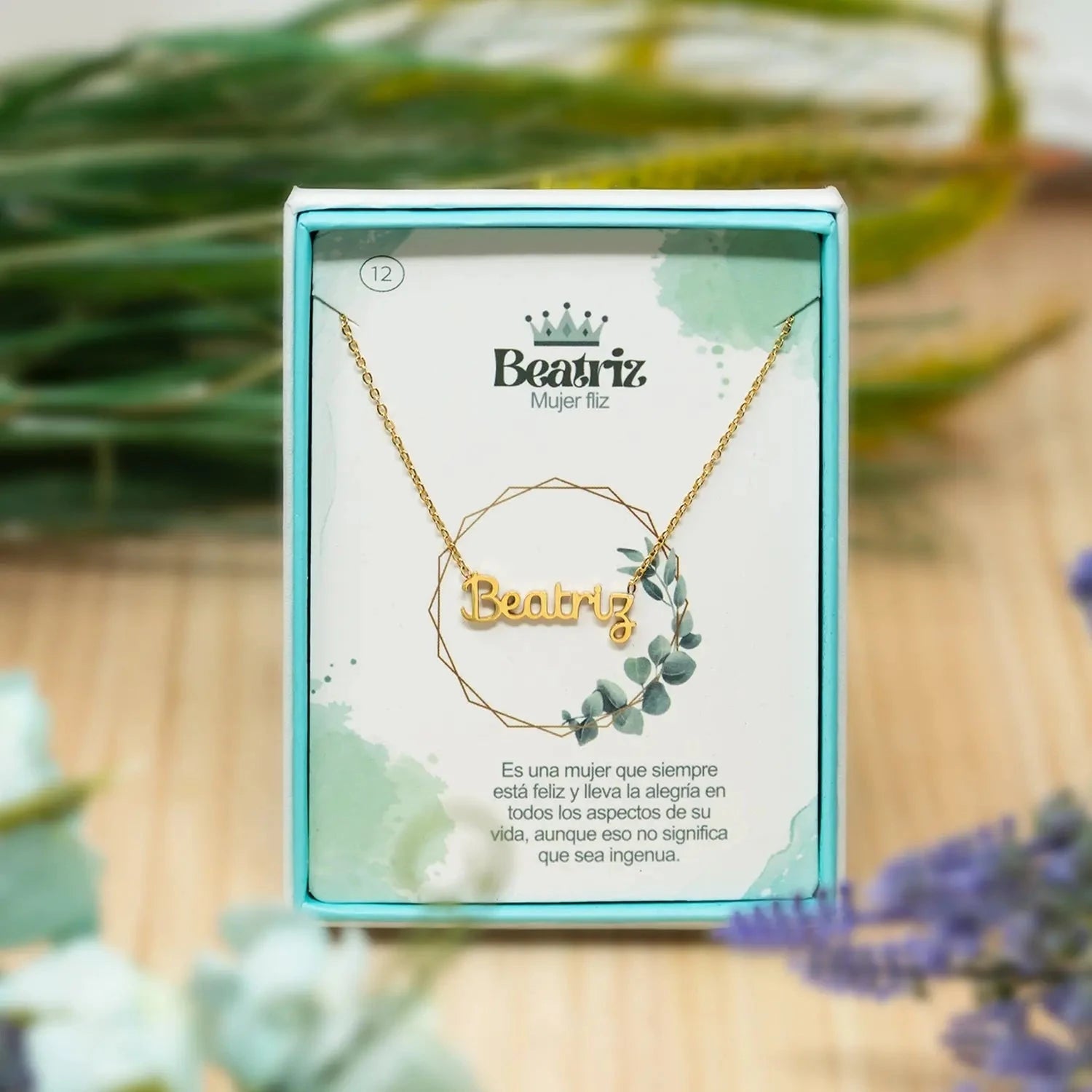 Collar Edición Nombre "beatriz" - Felicidad Y Dicha Bañada en Oro 14K detalle