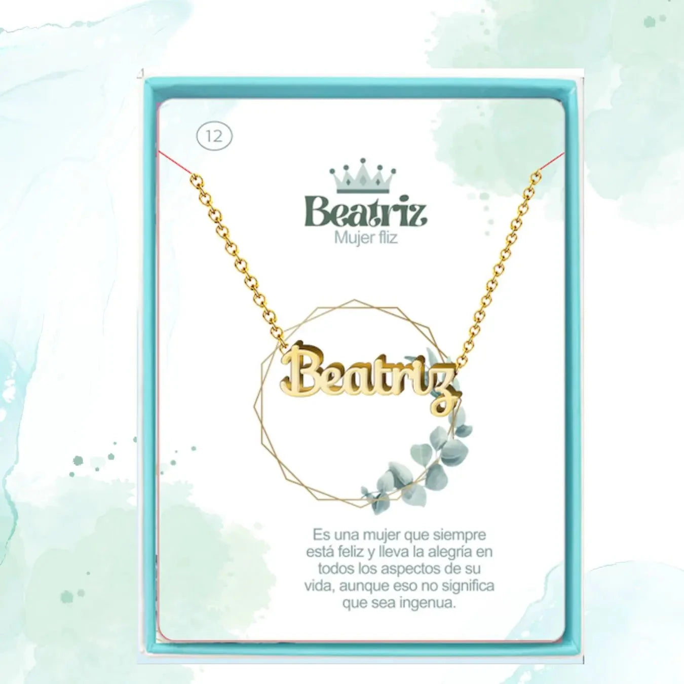 Collar Edición Nombre "beatriz" - Felicidad Y Dicha Bañada en Oro 14K acabado