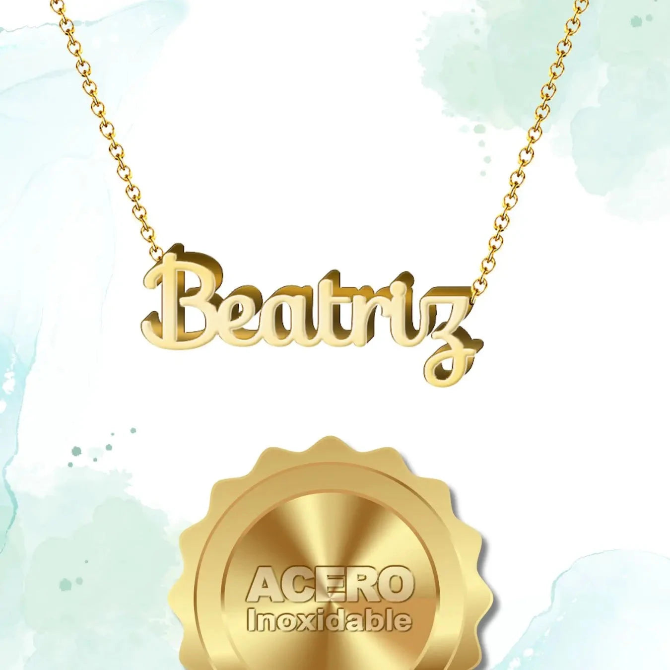 Collar Edición Nombre "beatriz" - Felicidad Y Dicha Bañada en Oro 14K textura
