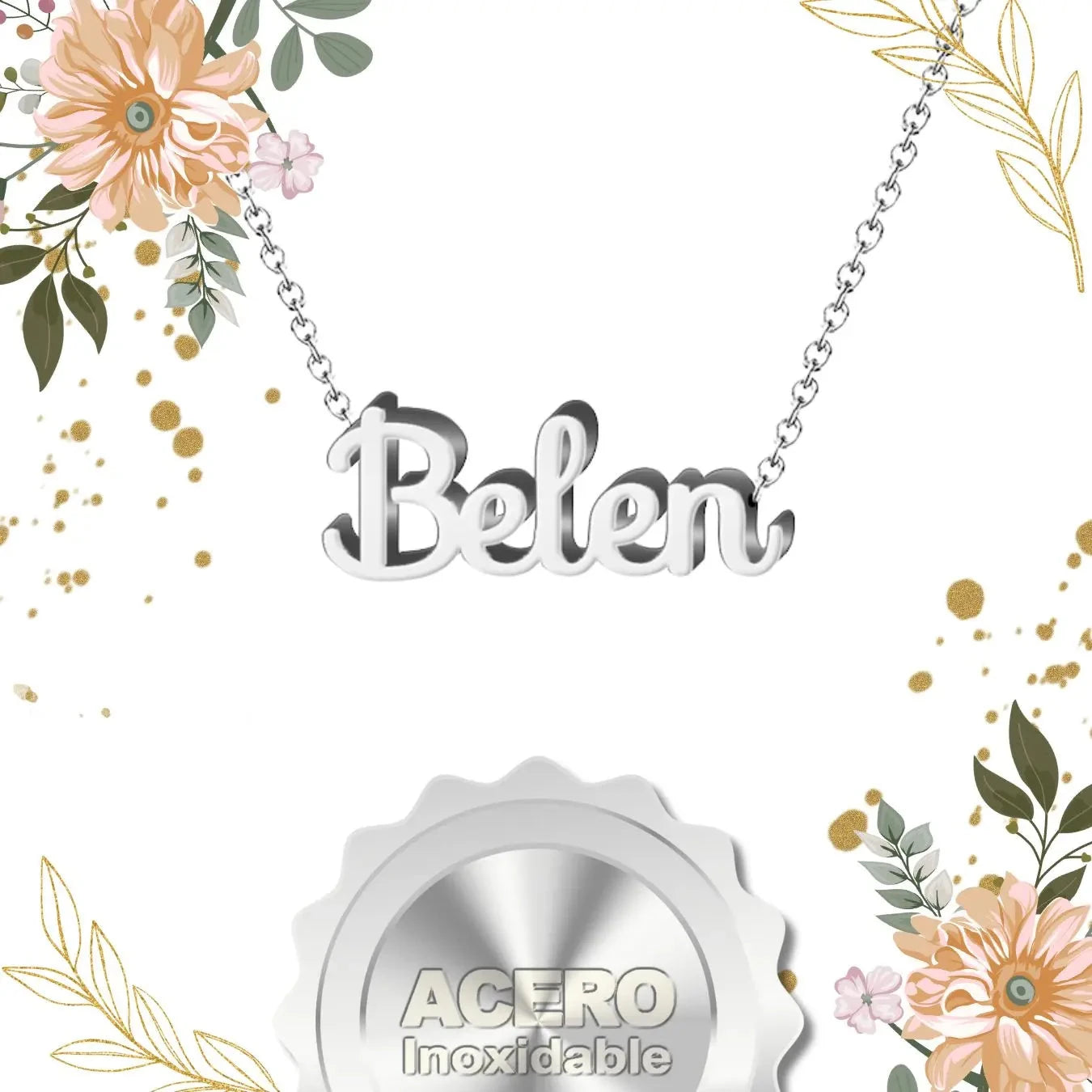Collar Edición Nombre "belén" - Acero Tono Plateado textura
