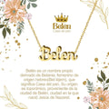 Collar con nombre Belén diseño cálido bañado en oro 14k significado de casa del pan y hogar regalo mujer familiar.