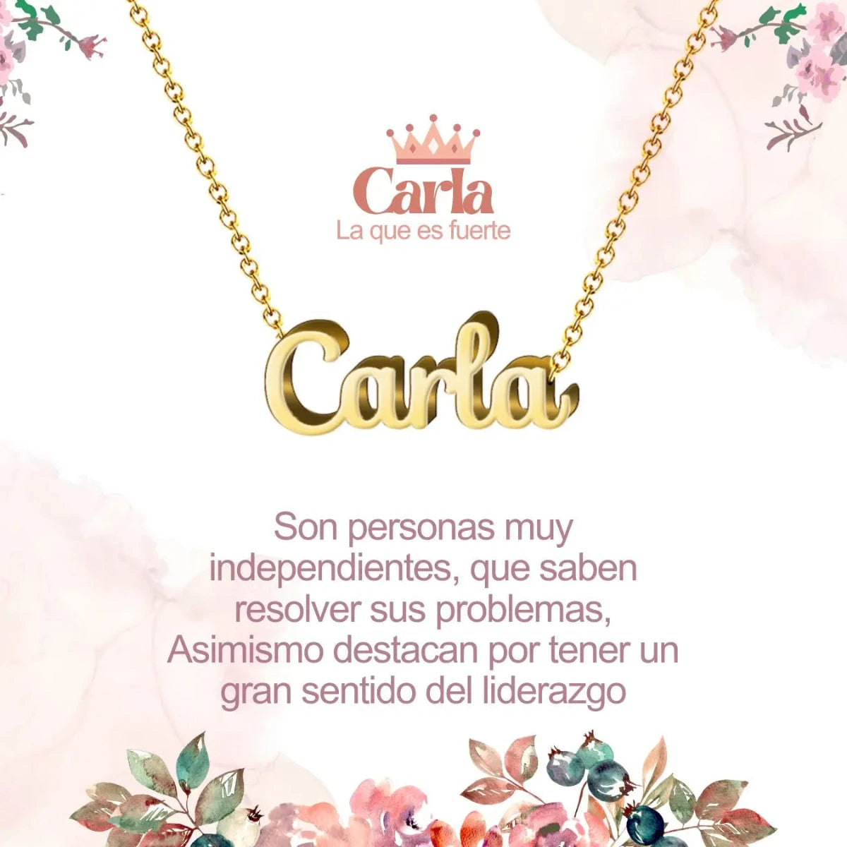 Collar con nombre Carla diseño audaz bañado en oro 14k significado de mujer fuerte y libre regalo mujer segura.