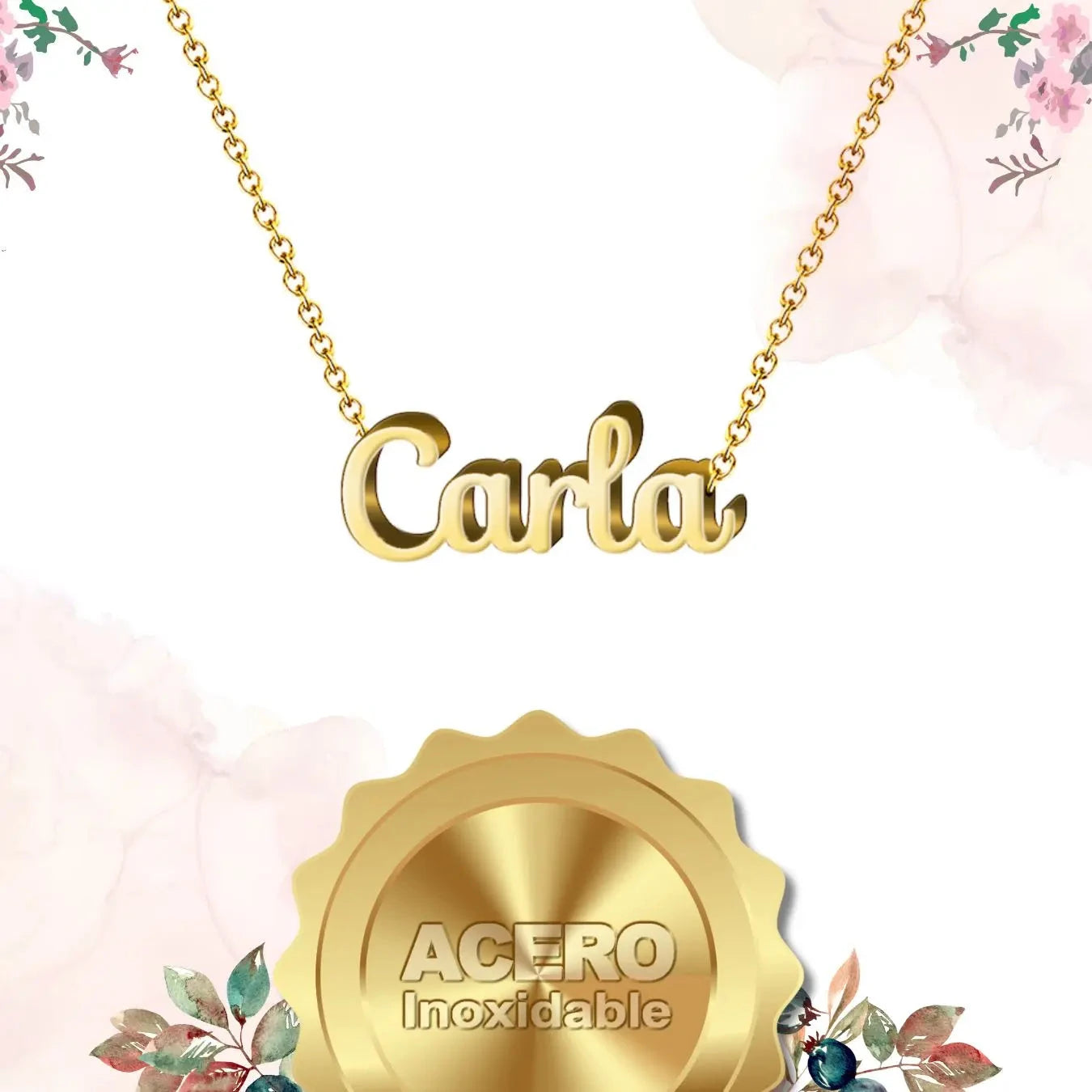Collar Edición Nombre "carla" - Fuerza Y Libertad Bañada en Oro 14K textura