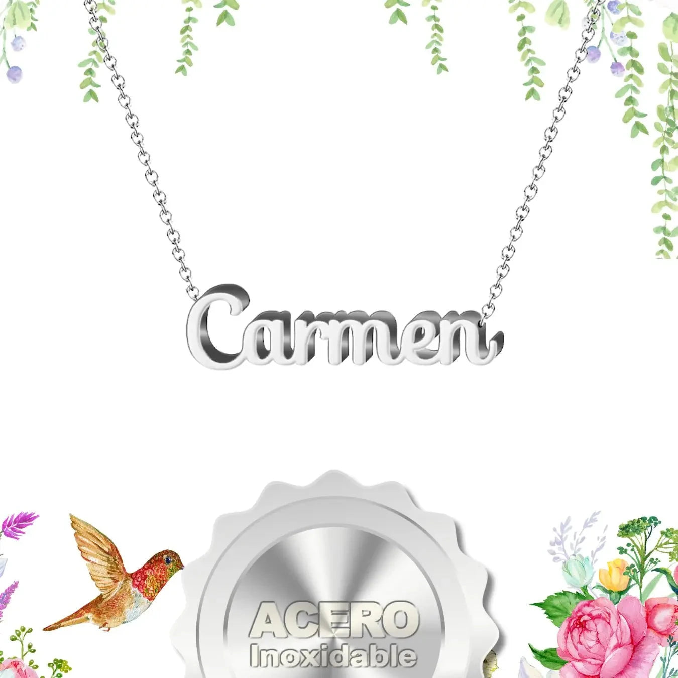 Collar Edición Nombre "carmen" - Acero Tono Plateado textura