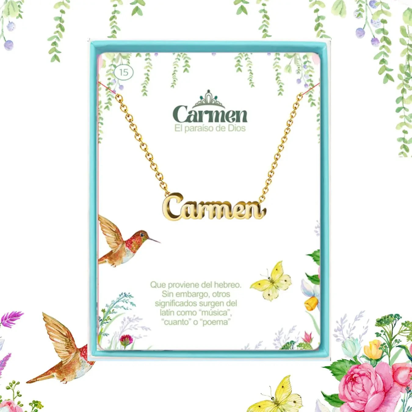 Collar Edición Nombre "carmen" - Poesía Y Pasión Bañada en Oro 14K acabado