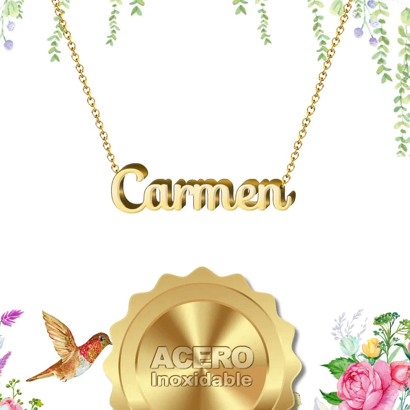 Collar Edición Nombre "carmen" - Poesía Y Pasión Bañada en Oro 14K textura