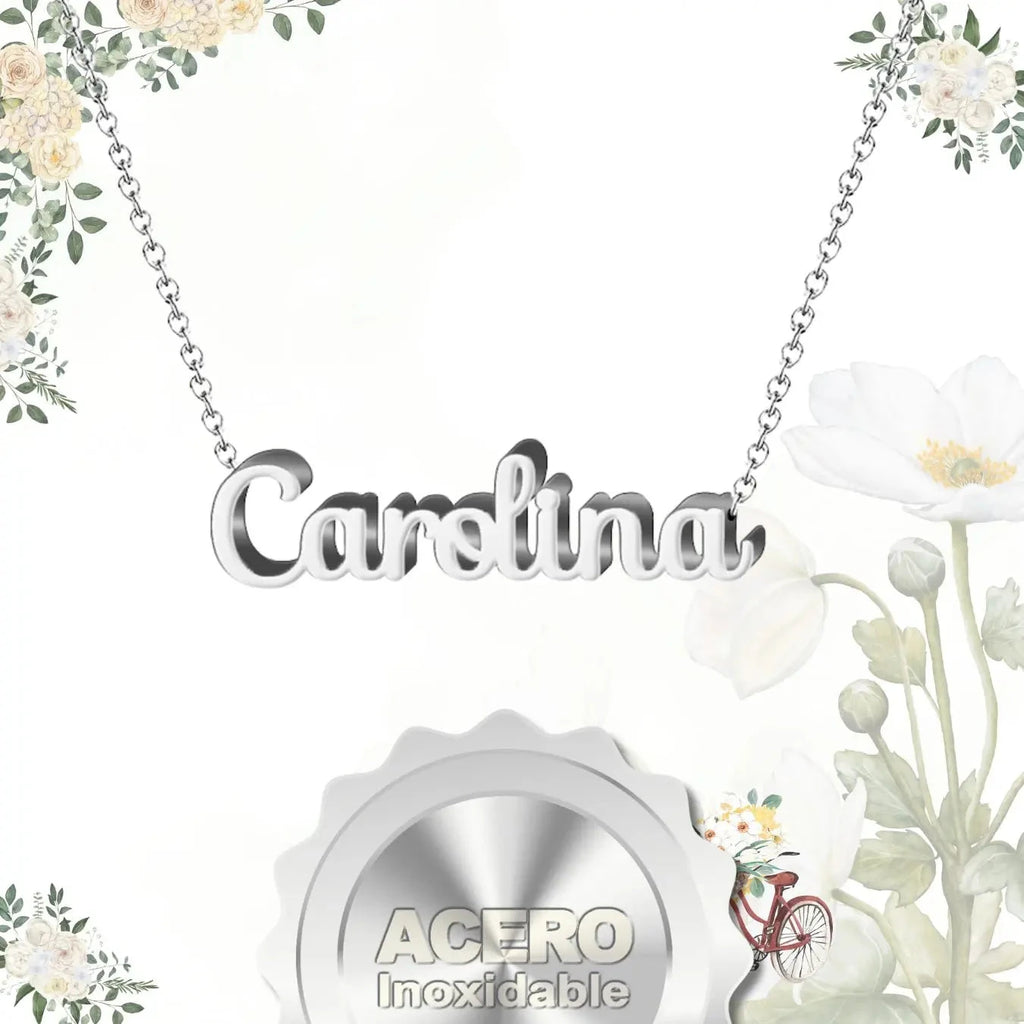 Collar Edición Nombre "carolina" - Acero Tono Plateado textura