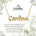 Collar con nombre Carolina diseño melodioso bañado en oro 14k significado de mujer libre y fuerte regalo mujer dulce.