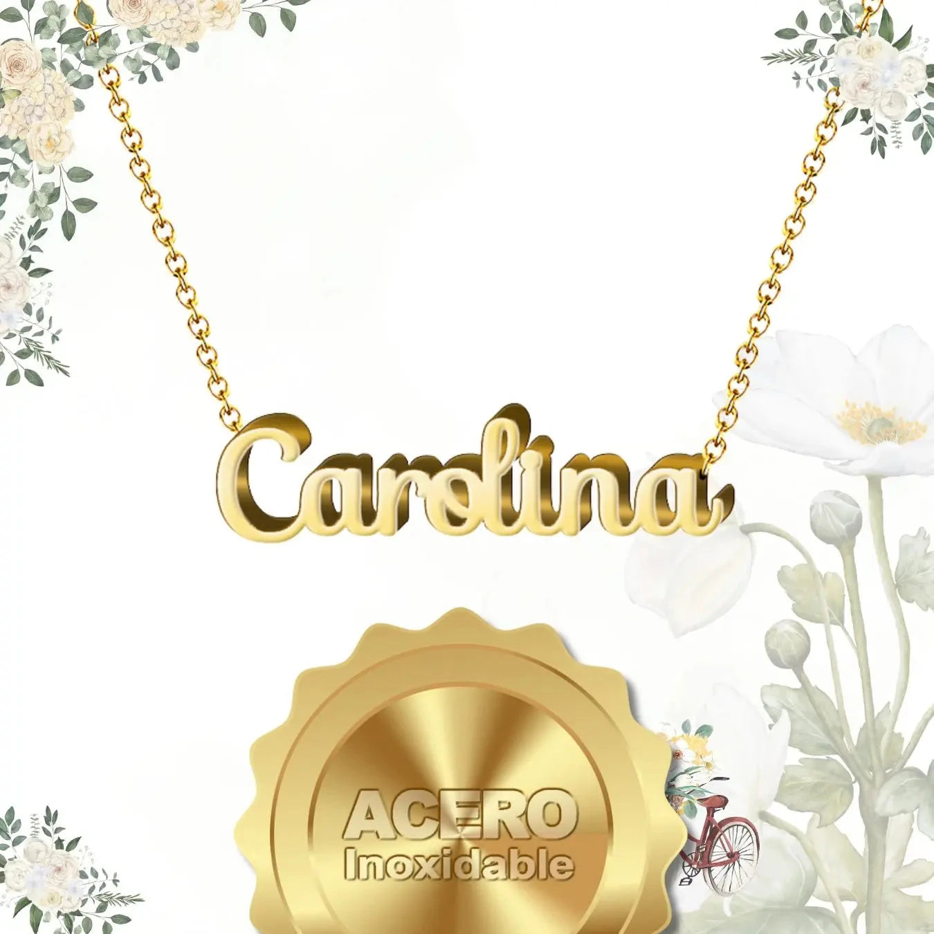 Collar Edición Nombre "carolina" - la Dulce Melodía de la Libertad Bañada en Oro 14K textura