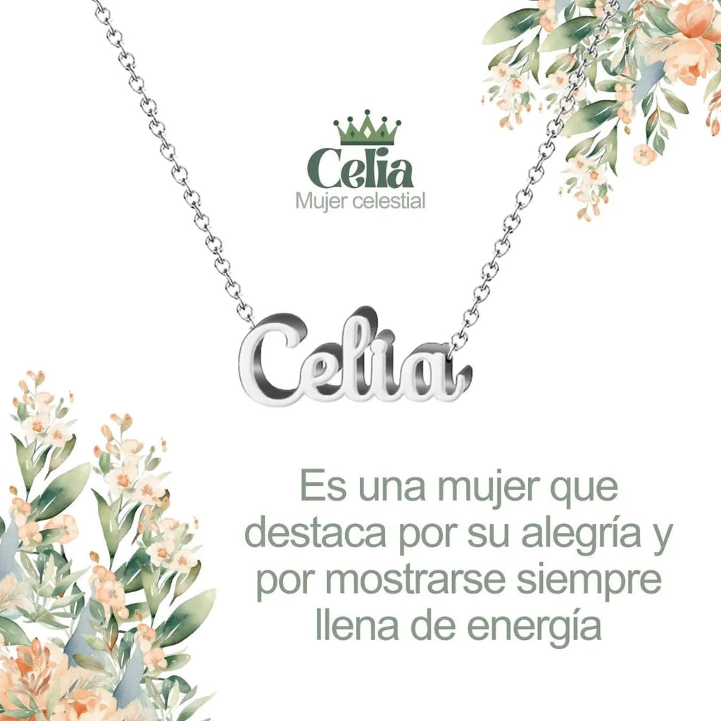 Collar con nombre Celia en acero inoxidable plateado resistente al agua joya infinita regalo para mujer libre.