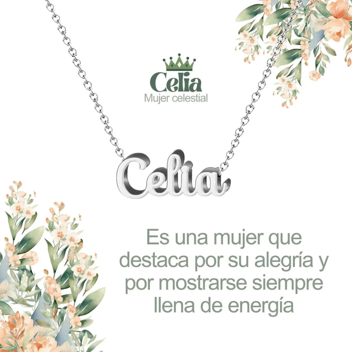 Collar con nombre Celia en acero inoxidable plateado resistente al agua joya infinita regalo para mujer libre.