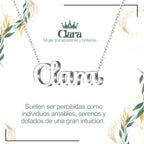 Collar con nombre Clara en acero inoxidable plateado resistente al agua joya transparente regalo para mujer sincera.