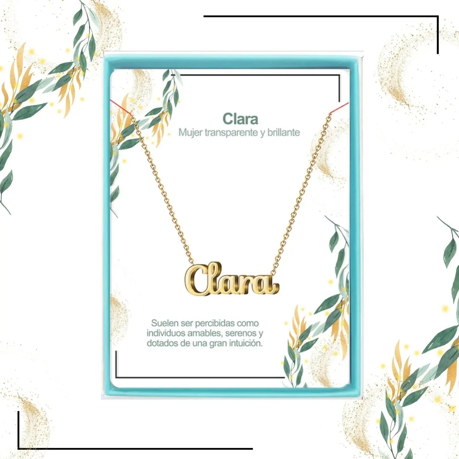 Collar Edición Nombre "clara" - Brillo Y Luz Bañada en Oro 14K acabado