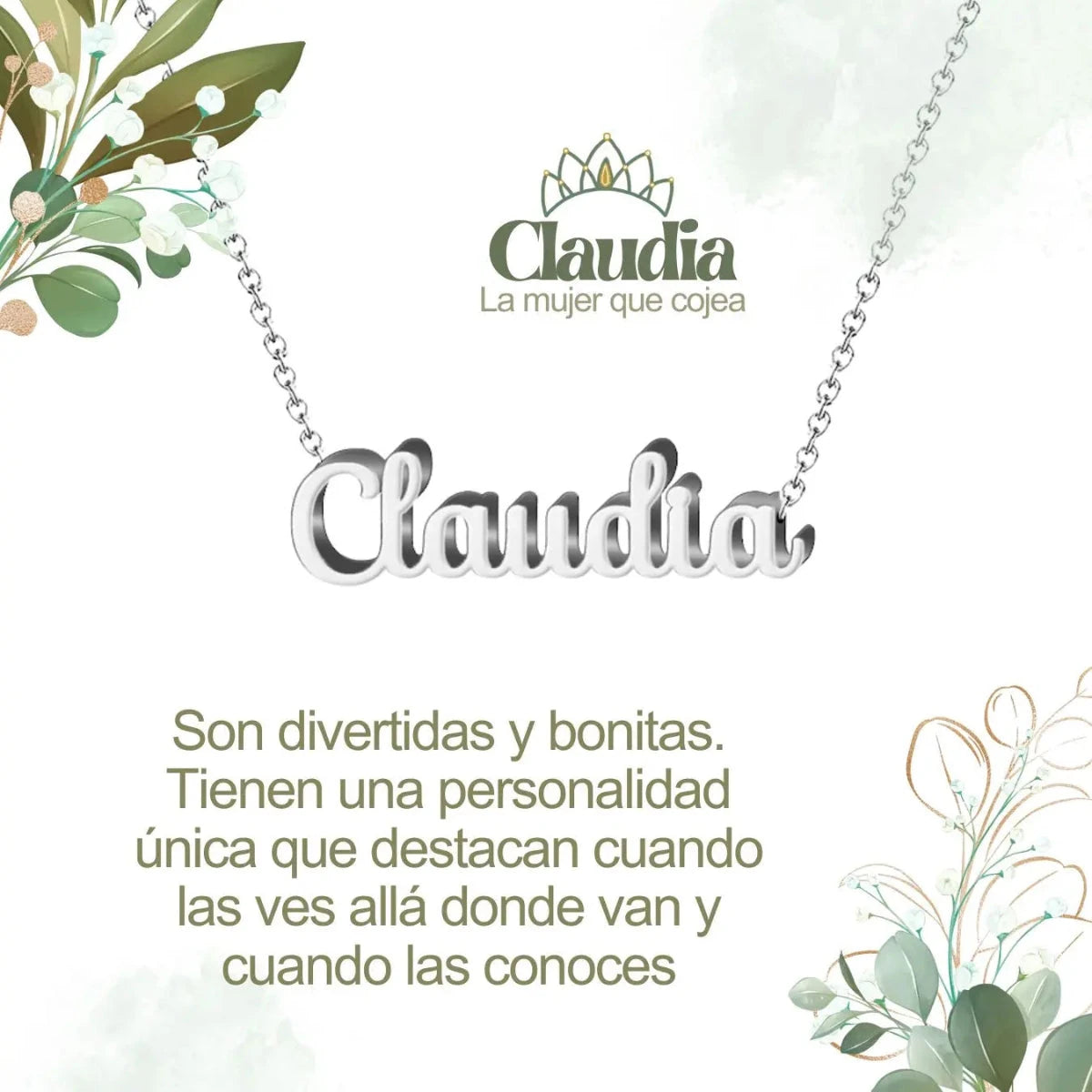 Collar con nombre Claudia en acero inoxidable plateado resistente al agua joya fuerte regalo para mujer con carácter.