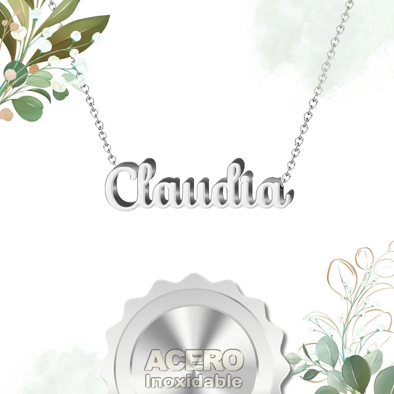Collar Edición Nombre "claudia" - Acero Tono Plateado textura