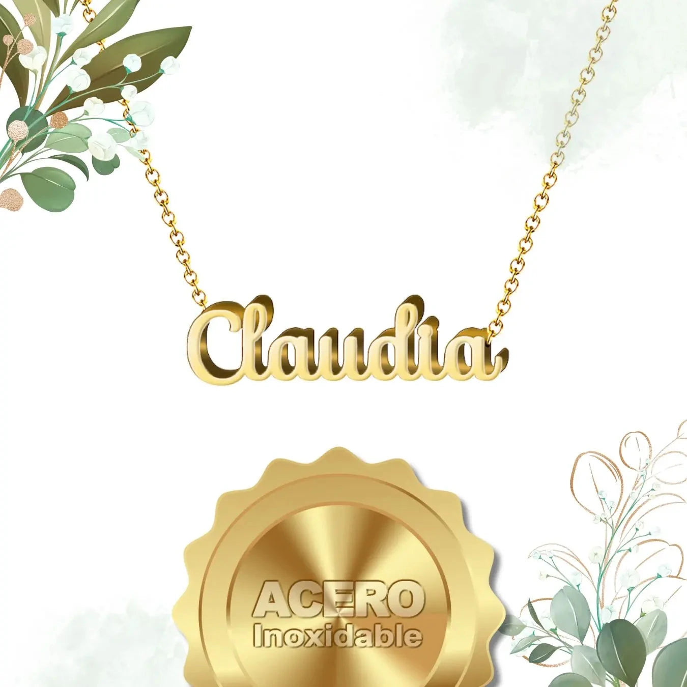 Collar Edición Nombre "claudia" - Nobleza Y Distinción Bañada en Oro 14K textura